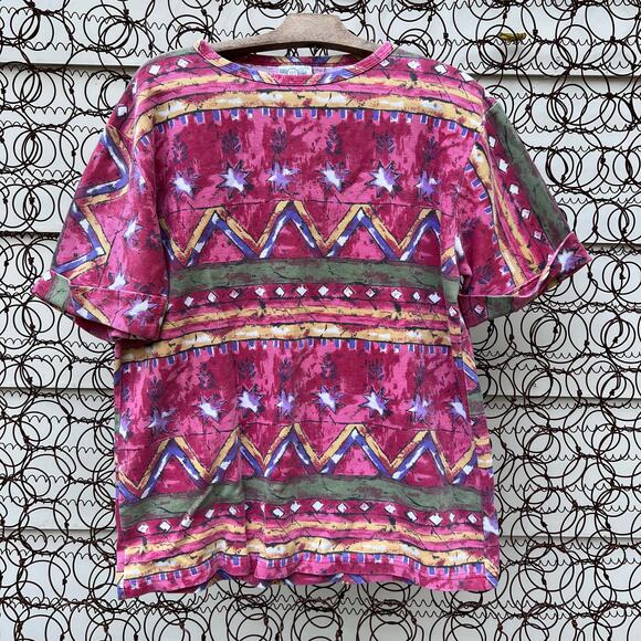 Vintage 90s Denim Republic Aztec southwestern ribbed T-shirt - Picture 1 of 5